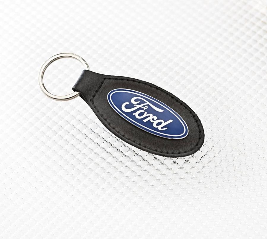 Richbrook \'Official Licensed\' Ford Logo Keyring with BLACK Leather Key Fob